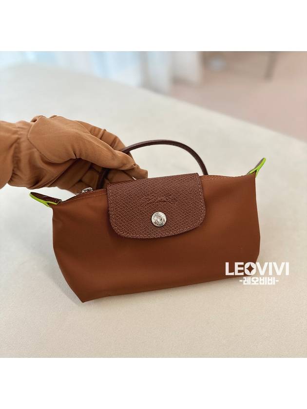 Le Pliage Original Handle Cosmetic Mini Pouch Bag Handbag Mini Bag Tote Bag Brown Green - LONGCHAMP - BALAAN 7