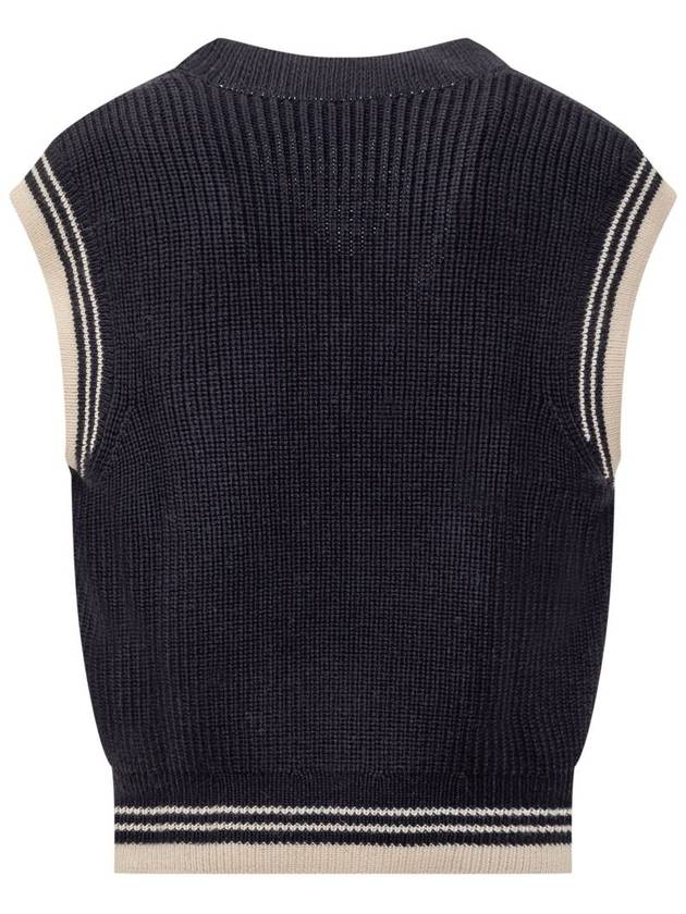 Ribbed V-Neck Wool Vest Navy - AMI - BALAAN 3