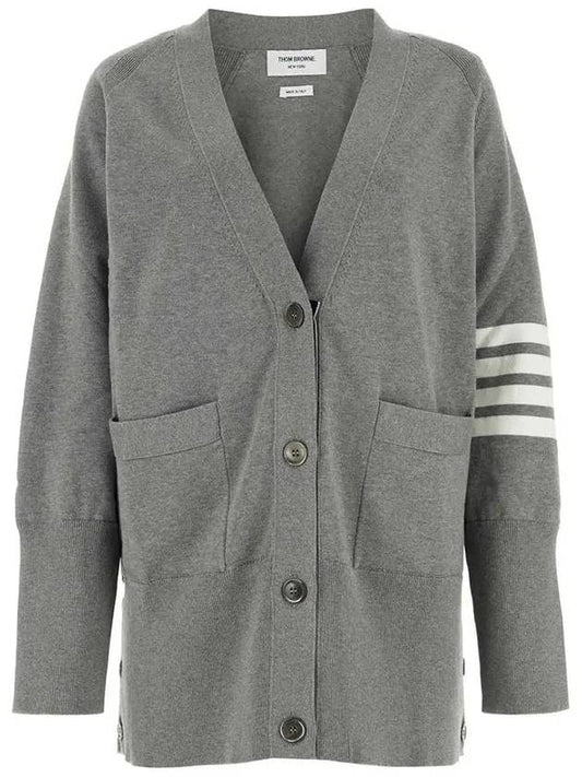 Stitched Cotton 4 Bar Cardigan Grey - THOM BROWNE - BALAAN 2