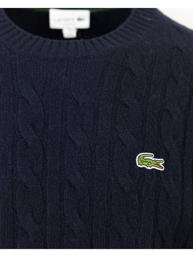 Cable Carded Wool Crew Neck Knit Top Blue - LACOSTE - BALAAN 4