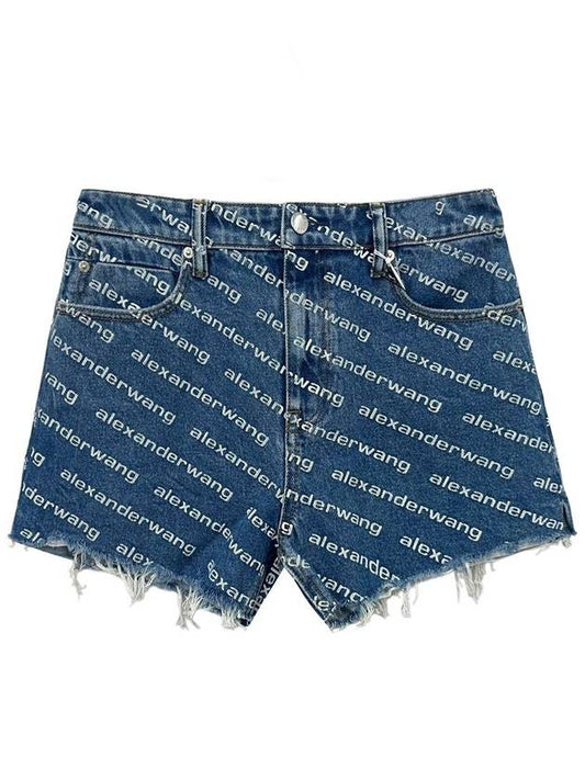 Byte Logo Monogram Denim Shorts Blue - ALEXANDER WANG - BALAAN 2