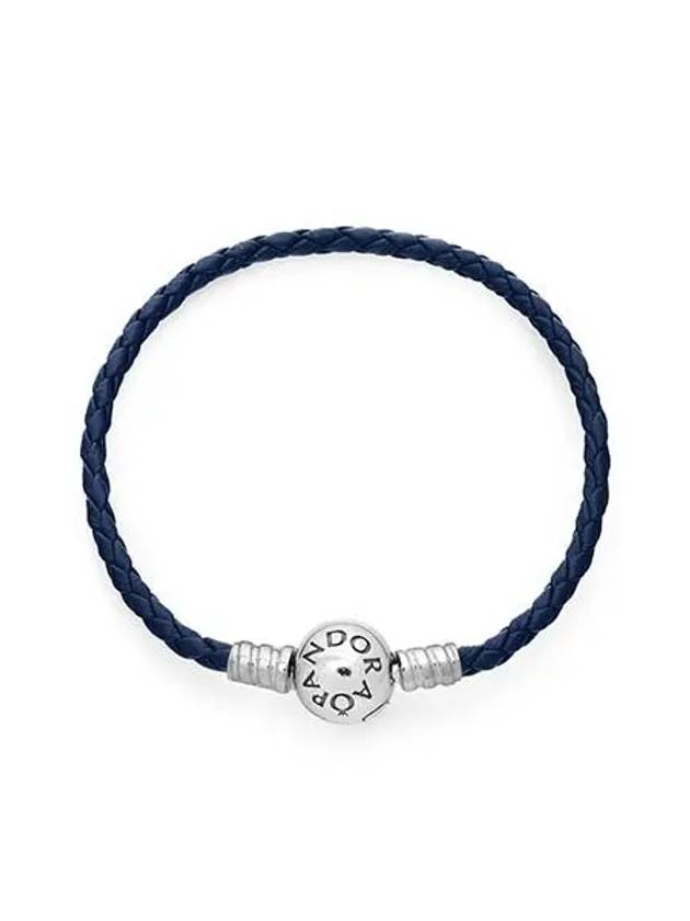 Moments Round Clap Leather Bracelet Blue - PANDORA - BALAAN 2