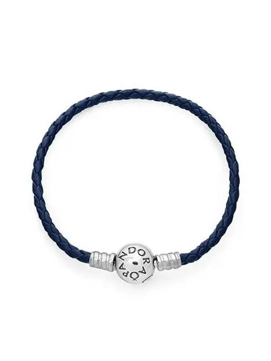 Moments Round Clap Blue Leather Bracelet 592790C01 - PANDORA - BALAAN 2