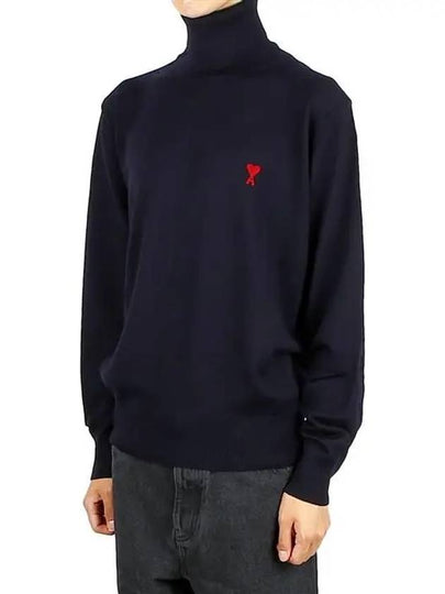 Heart Logo Wool Turtleneck Navy - AMI - BALAAN 2