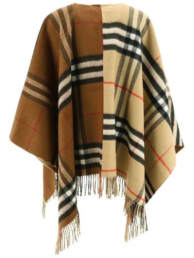 Contrast Check Wool Cashmere Cape Brown - BURBERRY - BALAAN 4