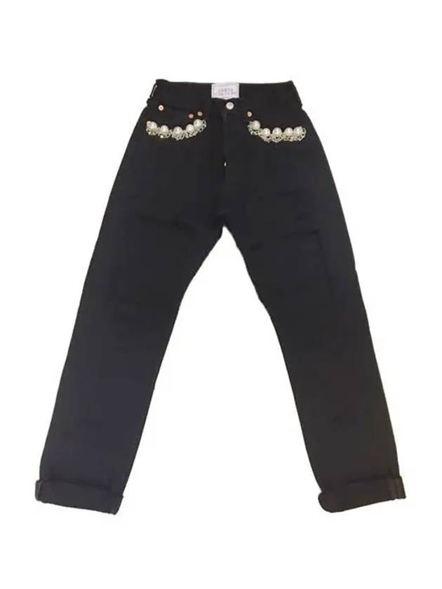 FORTE COUTURE Pearl Detail Black Mufa Boy Fit Jeans - FORTE FORTE - BALAAN 1