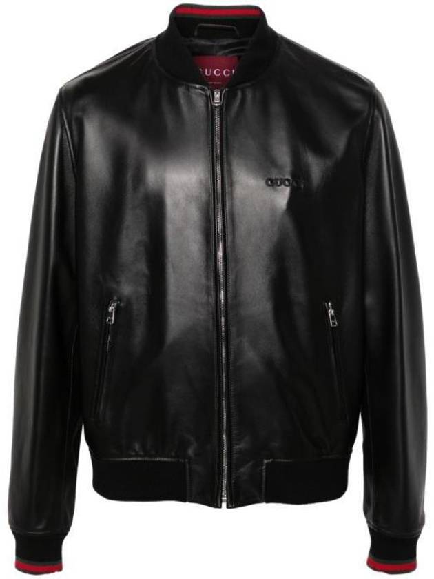 Web Leather Bomber Jacket Black - GUCCI - BALAAN 1