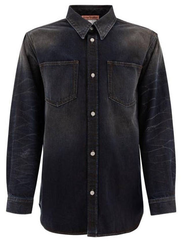 Oversized Denim Long Sleeve Shirt Dark Blue - ACNE STUDIOS - BALAAN 1