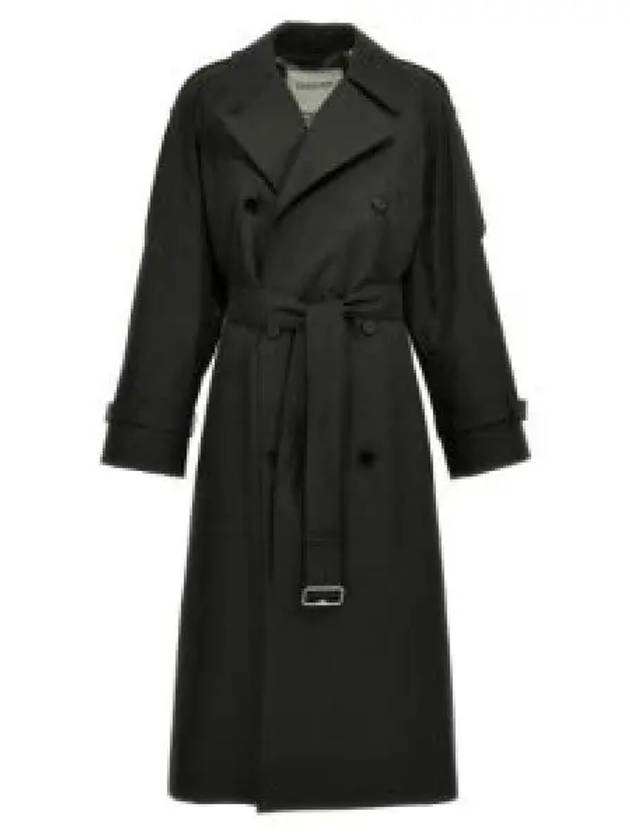 Long Gabardine Trench Coat Black - BURBERRY - BALAAN 2