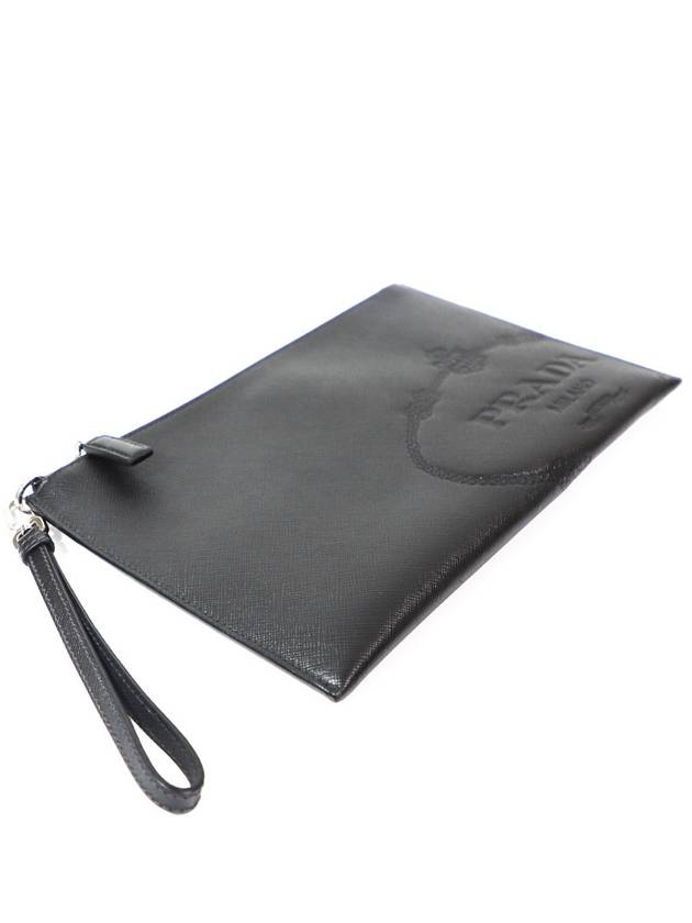 Prada 2NH005 2MB8 Black Saffiano Leather Engraved Logo Strap Clutch - PRADA - BALAAN 4