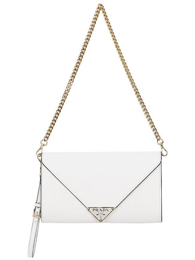 Triangle Logo Saffiano Chain Clutch Bag White - PRADA - BALAAN 4