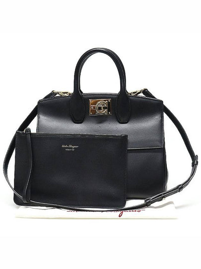 21 H159 Black Calfskin Gold Plated Gancini Studio Small 2WAY - SALVATORE FERRAGAMO - BALAAN 2