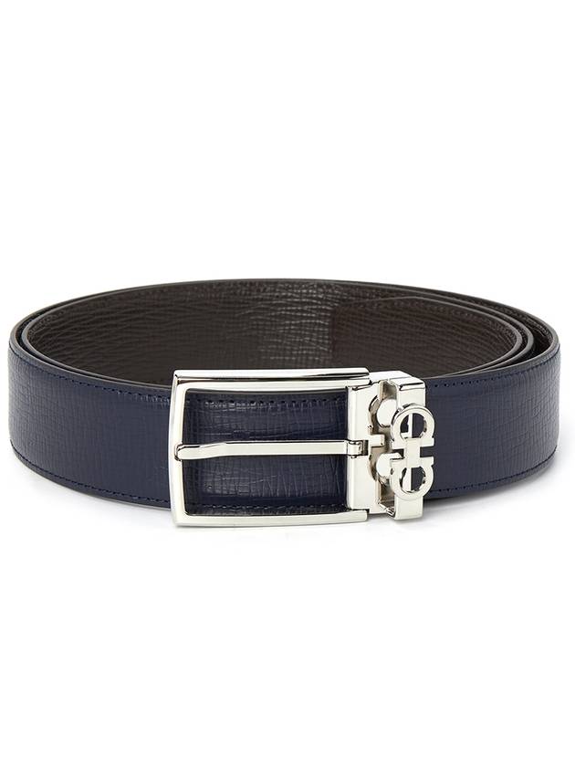 Gancini Reversible Adjustable Leather Belt Midnight Blue Testa Di Moro - SALVATORE FERRAGAMO - BALAAN 2