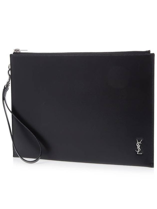 Tiny Monogram Silver Clutch Bag Black - SAINT LAURENT - BALAAN 3