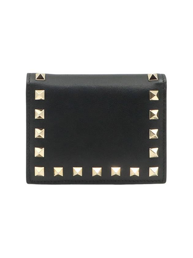 Black Calfskin Rockstud Compact Half Wallet UW2P0R39BOL - VALENTINO - BALAAN 3