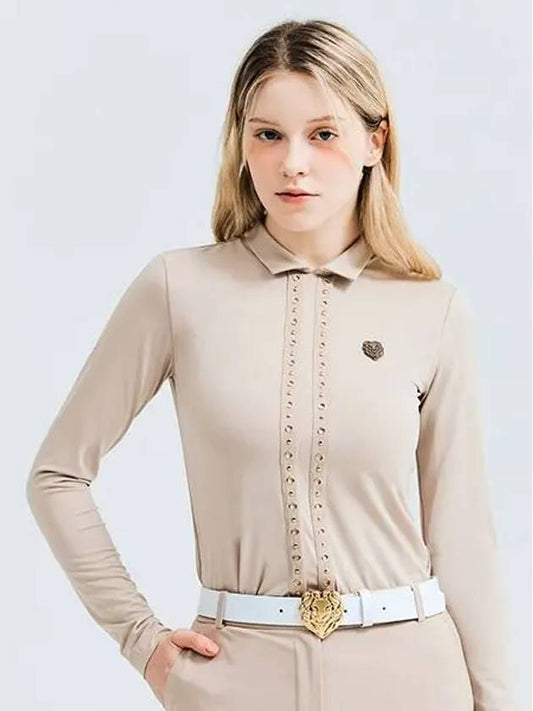 Golf eyelet decoration spandex t-shirt beige - HENRY STUART - BALAAN 1