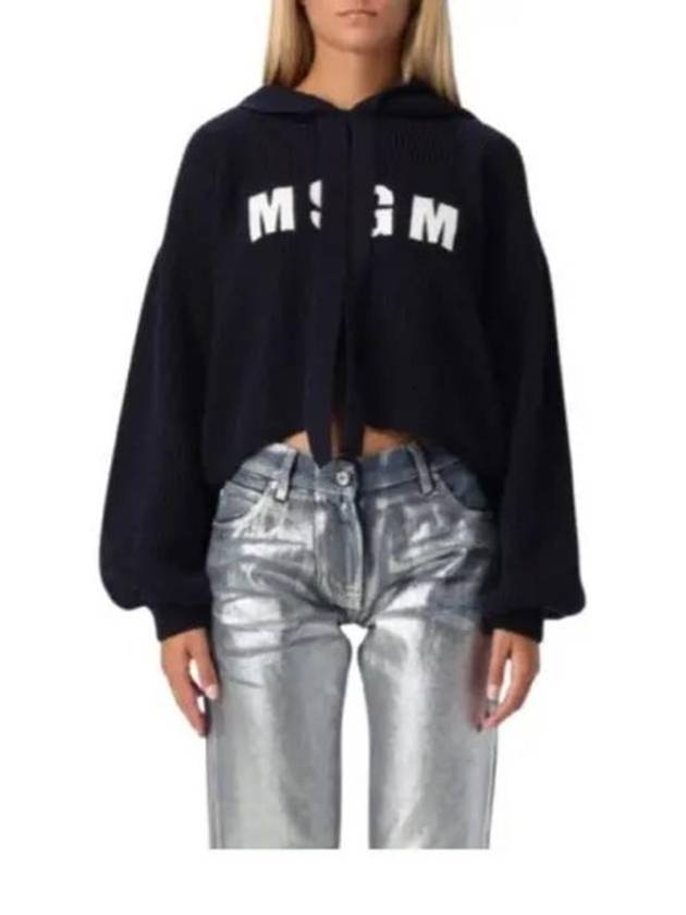 Wool Cashmere Biscuit Hooded Knit Top Navy - MSGM - BALAAN 2