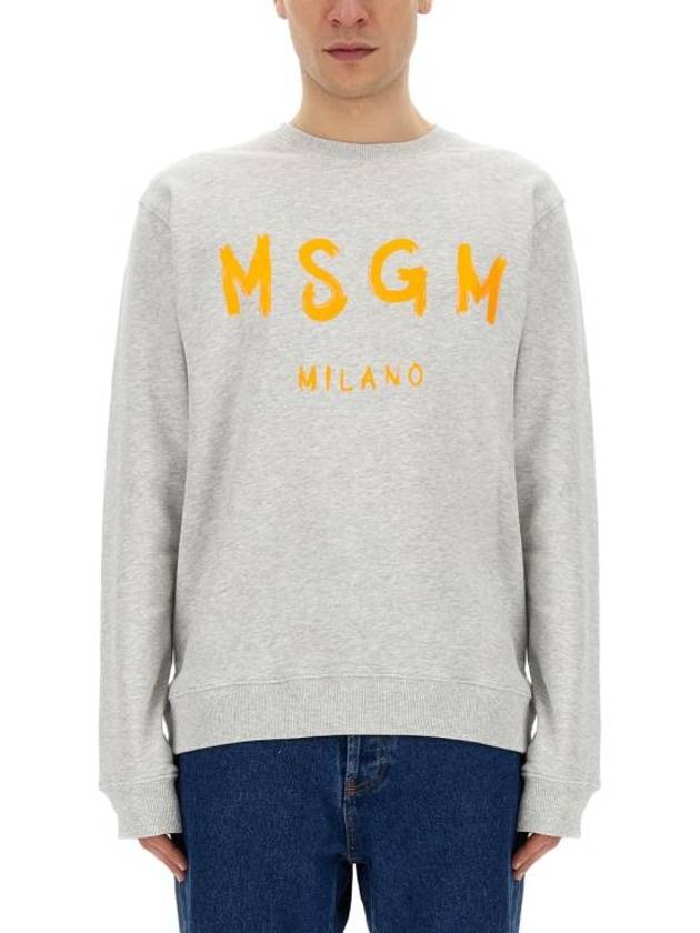 Logo Print Cotton Long Sleeve T-Shirt Light Grey - MSGM - BALAAN 1