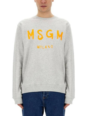 Logo Print Cotton Long Sleeve T-Shirt Light Grey - MSGM - BALAAN 1