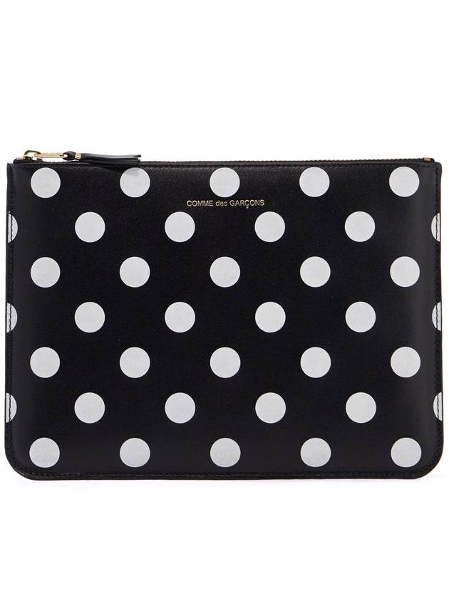 compact black leather unisex wallet with white dots and zip - COMME DES GARCONS WALLET - BALAAN 1