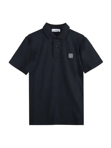 Logo Patch Short Sleeve Cotton Polo Shirt Navy - STONE ISLAND - BALAAN 1