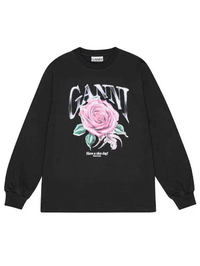 Future Heavy Rose Printed Long Sleeve T-Shirt Phantom - GANNI - BALAAN 2