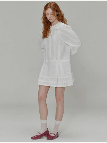 Round collar pin tuck cotton mini dress_White - OPENING SUNSHINE - BALAAN 1