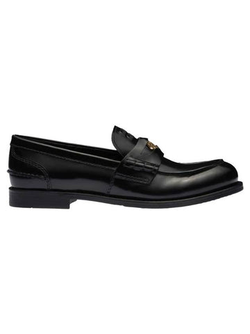 Brushed Leather Penny Loafers Black - MIU MIU - BALAAN 1