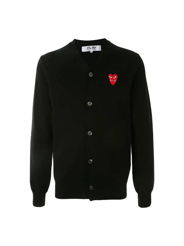 Double Heart Wappen V-Neck Cardigan Black - COMME DES GARCONS PLAY - BALAAN 1