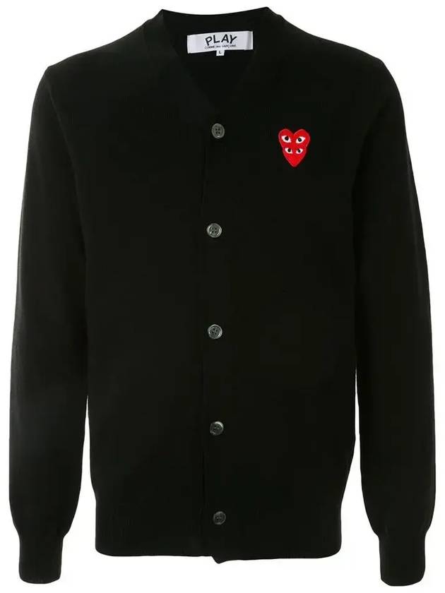 Men's Double Heart Wappen V-Neck Cardigan P1 N076 1 Black - COMME DES GARCONS PLAY - BALAAN 1