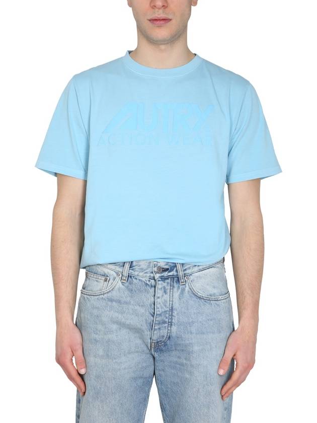 Logo SUNBURNT Crew Neck Short Sleeve T-Shirt Blue - AUTRY - BALAAN 5