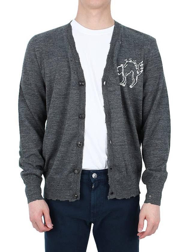 Embroidered Logo Wool Cardigan Dark Grey - MAISON MARGIELA - BALAAN 4