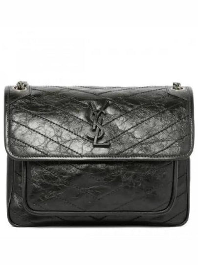 Nikki Medium Krinkle Vintage Leather Shoulder Bag Black - SAINT LAURENT - BALAAN 2