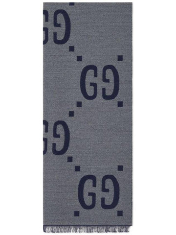 Interlocking GG Pattern Wool Silk Muffler Grey - GUCCI - BALAAN 1