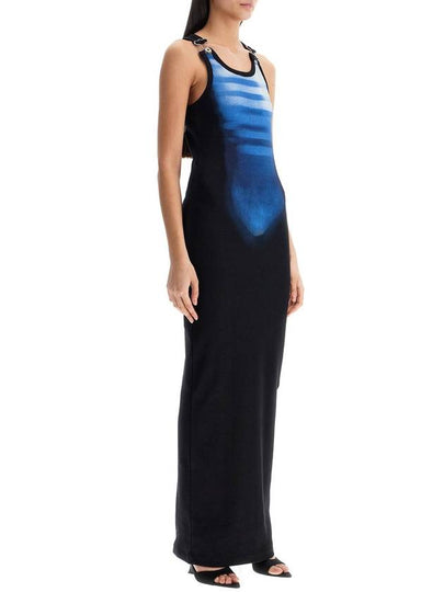 long fitted sleeveless dress in black and blue ribbed cotton - JEAN PAUL GAULTIER - BALAAN 2