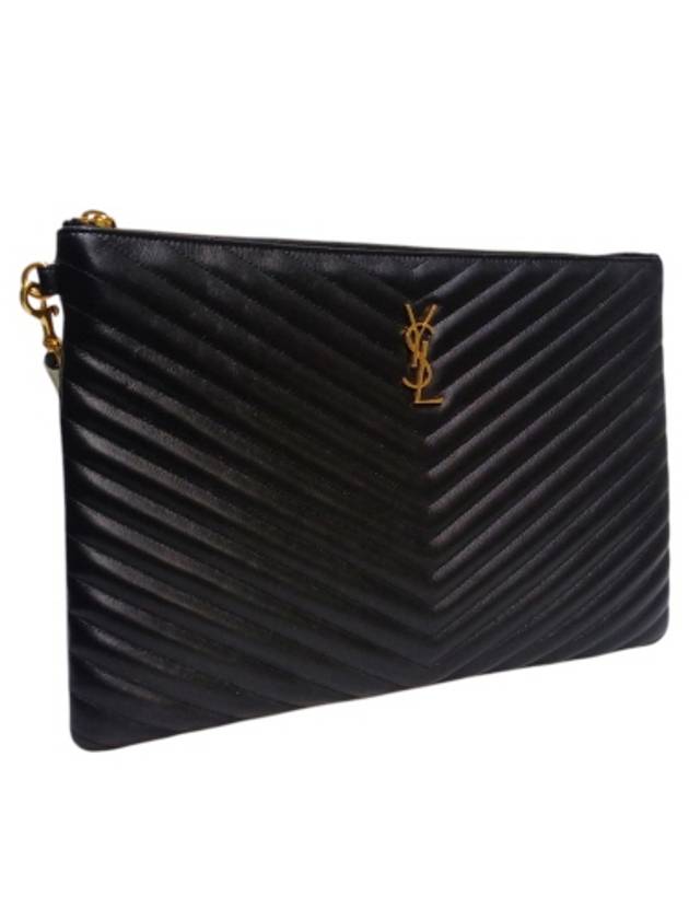 440222 Black Matelasse Monogram Large Clutch Strap - SAINT LAURENT - BALAAN 2