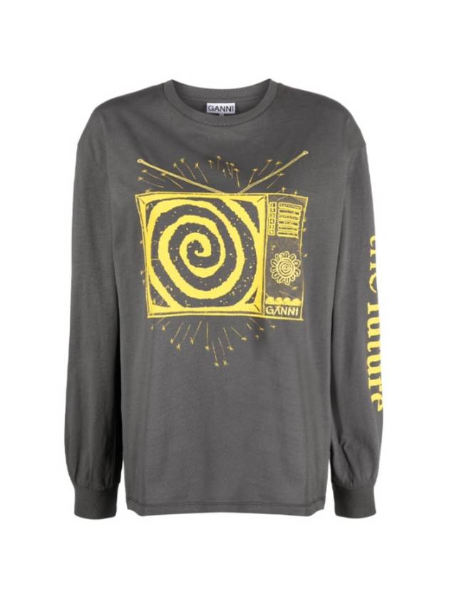 Graphic Print Long Sleeve T-Shirt Grey - GANNI - BALAAN 2