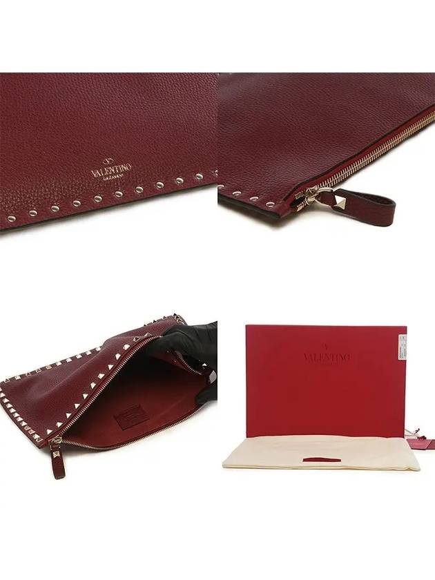 Gold Rockstud Clutch Burgundy VW2P0269VSH C52 - VALENTINO - BALAAN 8