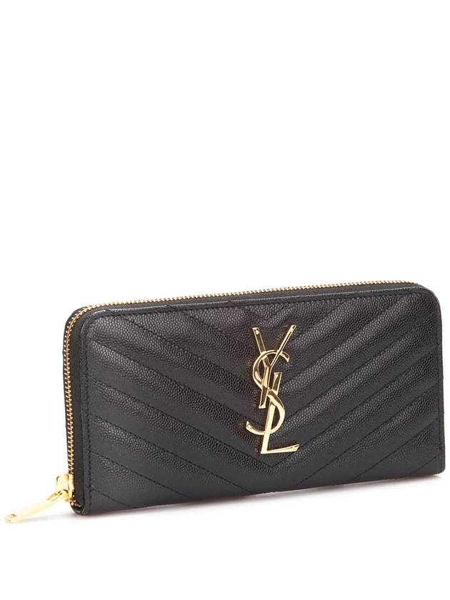 Matelasse Monogram Zipper Around Long Wallet Black - SAINT LAURENT - BALAAN 4