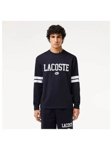 Men s Lettering Tipping Match Long Sleeve T Shirt Navy - LACOSTE - BALAAN 1