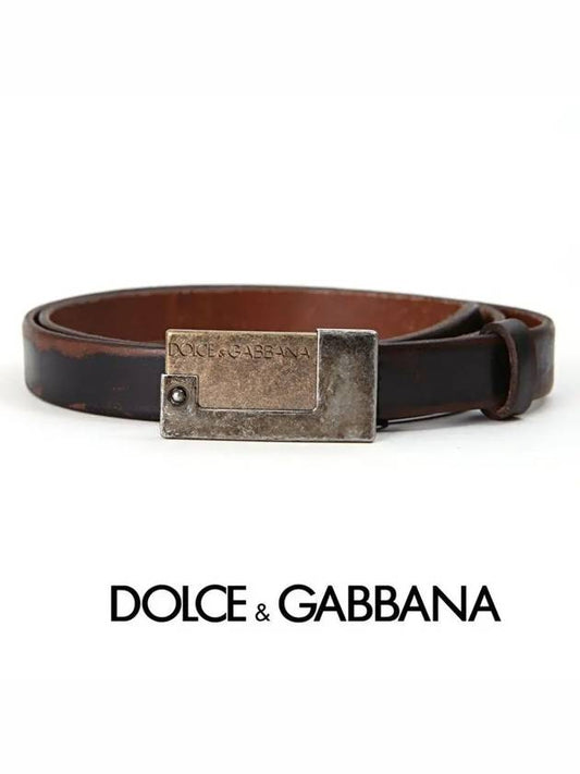 DG Logo Antique Plate Skinny Leather Belt Evano - DOLCE&GABBANA - BALAAN 2