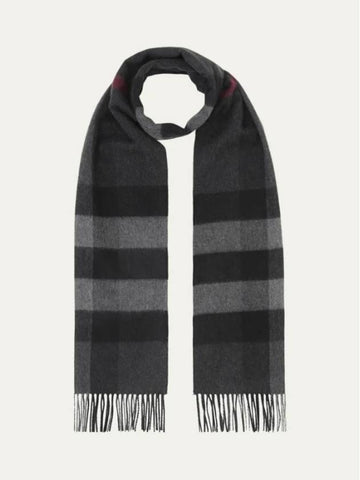 Half Mega Check Pattern Cashmere Muffler Charcoal - BURBERRY - BALAAN 1