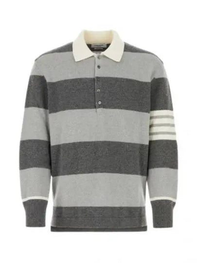 Rugby Striped Merino 4-Bar Long Sleeve Polo Shirt Grey - THOM BROWNE - BALAAN 2