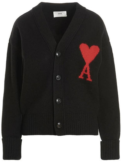 Big Heart Logo Wool Cardigan Black - AMI - BALAAN 2