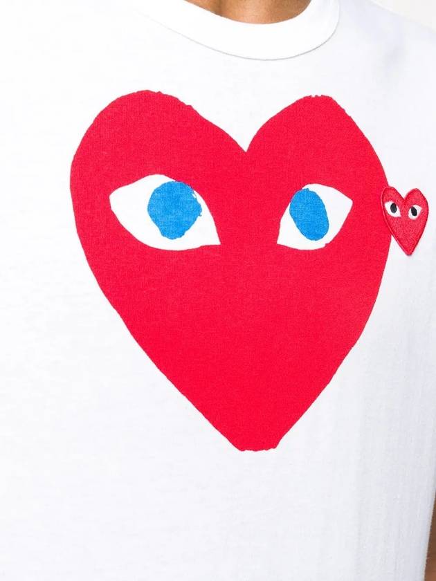 Play Men's Double Blue Eyes Heart Red Wappen Short Sleeve T-Shirt White - COMME DES GARCONS - BALAAN 5