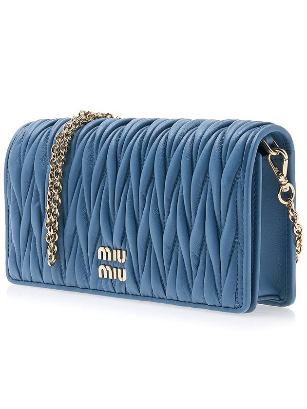 Women's Matelasse Logo Nappa Leather Shoulder Bag Blue - MIU MIU - BALAAN 3