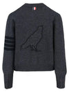 Striped Detail Wool Cardigan Dark Grey - THOM BROWNE - BALAAN 3