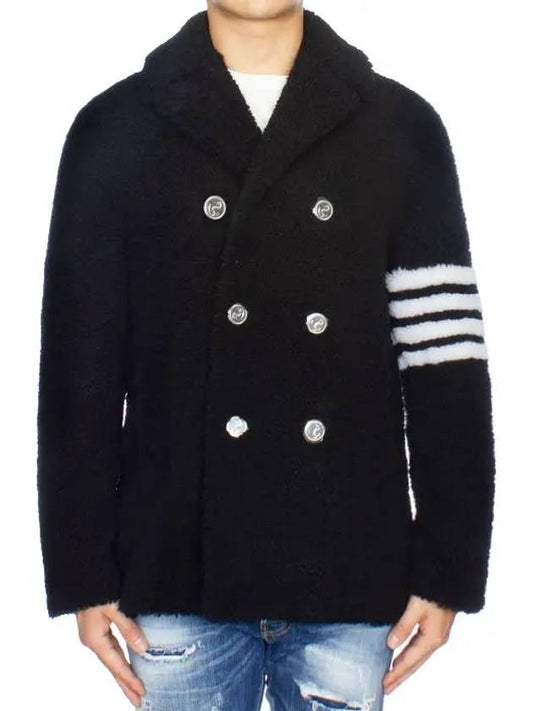 Men's 4 Bar Unconstructed Classic Shearling Peacoat Black - THOM BROWNE - BALAAN 2