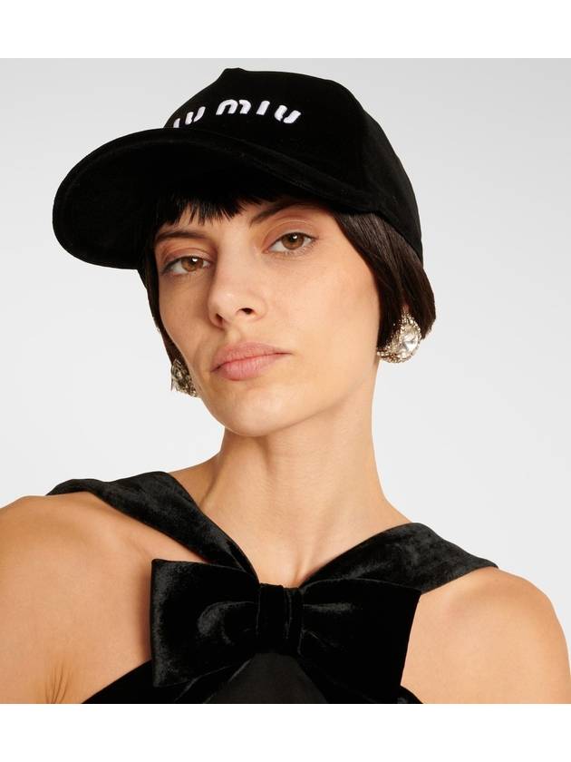 Embroidered Logo Velvet Ball Cap Black - MIU MIU - BALAAN 5