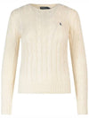 Embroidered Logo Pony Cable Knit Top Cream - POLO RALPH LAUREN - BALAAN 3